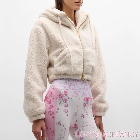 LoveShackFancy **NWOT** Darcelle Sherpa Bomber Cropped Jacket Cream De Macaron - Picture 5 of 12